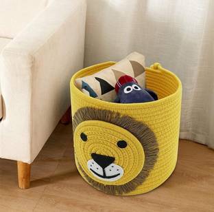IVA HOME Jute, Cotton Multifunctional Storage Bucket with Lid Storage Basket