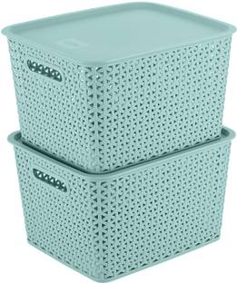 KOLORR Plastic Premium Elite Baskets Large with 2 Lids - Mint Green Storage Basket