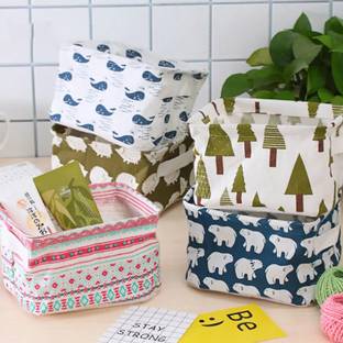 Rossella Cotton Canvas Storage Bins Collapsible Home Decor Organizer Mini Basket with Handle Storage Basket