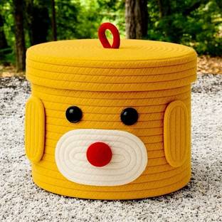 GHATIN Cotton woven cylindrical storage basket with cap (lid) Storage Basket