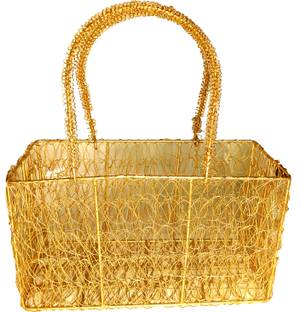Haxola Iron Golden Finish Metal Bag Basket Gift Hamper Rectangular Iron Wire 12 inch Storage Basket