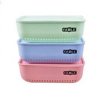 Zerya Plastic Combo Of 3 Small Multipurpose Basket Storage With Lid Plastic for Home Storage Basket