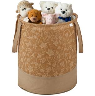 HOMESTIC Cotton Flower Print Foldable 45L Toys Organizer for Kids Room | Brown Storage Basket