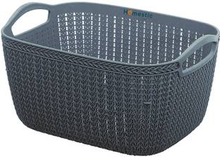 HOMESTIC Plastic Q-6 Plastic Large Size Flexible Storage Baskets with Handles (Grey) Storage Basket