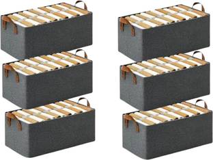 S P R S E Pack of 6 Wardrobe Organizer for Clothes with Metal Frame Rectangle Storage Box with Handles Shelf Basket for Storage Clothes Pants Jeans Sweater