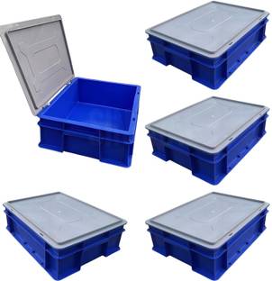 Singhak Multipurpose Plastic Storage Crate 40x30x12 CM With Lid - Pack of 5 Storage Box