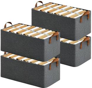 Smoothen Wardrobe Organizer For Clothes With Metal Frame Rectangular Pack Of 4 Storage Box