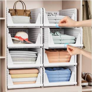 Shiswa Pack of 5 Stackable Clothes Organizer Set: Wardrobe, Storage Rack & Drawer Boxes Storage Box