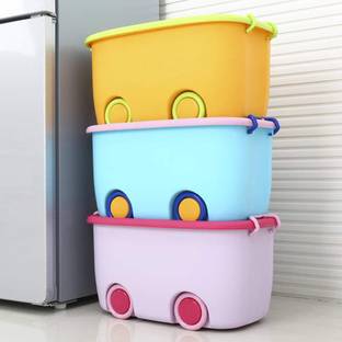 Star Work Children's Toy With Lid Wheels Colorful Plastic Container Organizer Storage Box