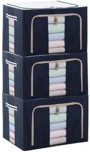 Innovegic Cloth Organizer Fabric Foldable Box Steel Frame Collapsible Wardrobe Storage Organizer Bag for Blanket Quilt Clothes Kids Dress Garment Shirt Saree - 55L (Multicolor). Pack of 3 Storage Box