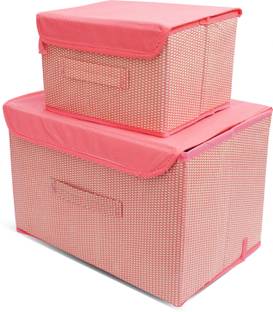 Mteaser Foldable Drawer Rectangular Storage Basket with Lid & Handle Closet Organizer Storage Box