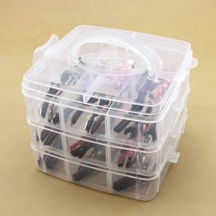 Remang 3 Layer Clear Plastic Stackable Art & Craft Storage Box with 18 Compartments Storage Box
