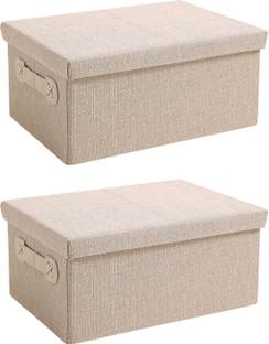 HOKiPO Organisers Storage Box with Lid, Pack of 2, Medium (AR-5327-BGE) Storage Box