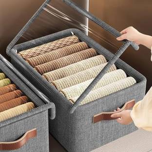 Aonezone Cotton Folding Storage Box with Lid Large Clear Collapsible Stackable Storage Box Storage Basket