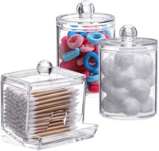 Verilux Qtips Dispenser 3 Pack Cotton Swab Holder for Bathroom Storage Box