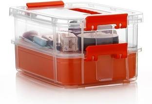 MOOZICO 2 Layer MultiCompartment Craft Storage Carry Box with Dividers,Handled Organizer Storage Box