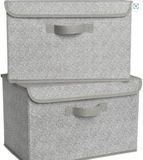 Milan Craft Non Woven Large Jute Printed Storage Box with Lid & Handle for Clothes |2 Pieces Storage Box