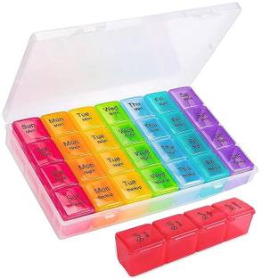PMW Weekly Pill Case - 7 28 Cell Medicine planner Container for Vitamins Tablets Storage Box