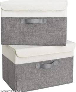 Milan Craft 2 Pieces Non Woven Large Jute Printed Storage Box with Lid & Handle for Clothes Storage Box