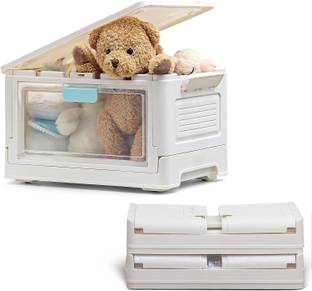 HomeCloud Foldable Storage Bins with Lid and Clear Door Plastic Collapsible Storage Box Storage Box