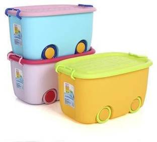 AshandRoh Plastic storage boxtoy storage organiser with lid,wheels and handle for kids Storage Basket