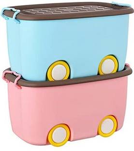 Ginoya Brothers Plastic Children's Toy Storage Box With Lid,Handle And Wheels Large-Capacity Storage Basket