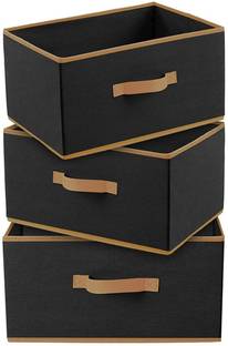 justsmartkart Multipurposes Rectangular Foldable Cloth Organizer with Handle Black,(PACK OF 3) Storage Box
