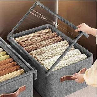 k buyz 26L Foldable Fabric Storage Box with Handle & Transparent Lid Organizer Storage Box
