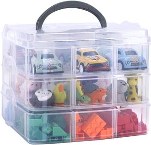 Vittamix Jewellery Organisers Plastic 3 Layer 18 Grid Square Portable Transparent Storage Storage Box