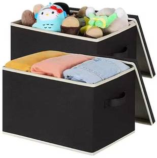Mteaser 2 Pieces Non Woven Large Storage Basket/Bins with Lids & Handles for Cloth, Toys Storage Box