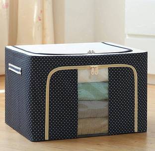 NurviCreations Foldable Large Capacity Fabric Cloth Organizer with Front Window & Zipper 66 Ltr Storage Box