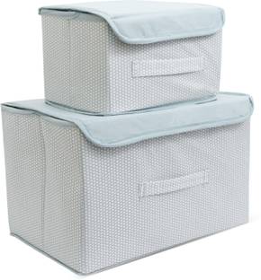 QUAIL Non-Woven Foldable Wardrobe Closet Organizer Box/Bins with Lid & Handle Combo 2 Storage Box
