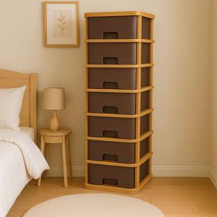 Surety for Safety 7 Layer Brown Plastic Cosmetic & Make-up Organizers Drawer Plastic Cabinet Plastic Kitchen Trolley