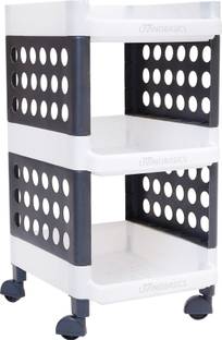 LivingBasics 3 Layer Stackable Multipurpose Rack/Shelves for Storage, Plastic Kitchen Trolley