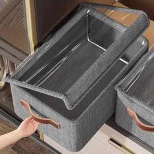 KERFORA Cotton Transparent-Lid Fabric Storage Bins for Clothing Storage Basket