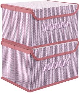 Mteaser Non Woven Zig Zag Storage Box with Lid & Handle Wardrobe Organizer For Cloth 2Pc Storage Box