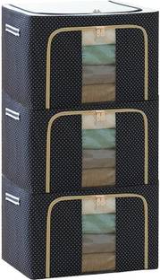 Sohansh 66 Liter Pack of 3 Storage Box Rectangular Foldable Clothe Storage Organizer Zip Storage Box