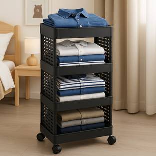 Surety for Safety Plastic plastic Trolley for clothes With 4 compartment And wheels Storage Basket
