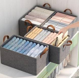 JIGSHTIAL Polyester Foldable Open for Clothes Wardrobe Shelf Organizers Laundry Hamper Storage Box