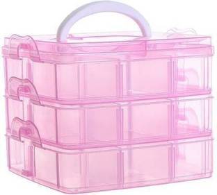 Drunna Transparent18 Grid Box3 Layer Sewing Button Bead Jewelry Organizer Makeup Vanity Jwellery Vanity Box
