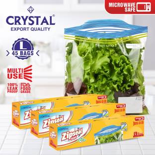 Crystal ZipSeal Storage Bags - Reusable, Freezer, 100% Leak Proof, FDA Food Grade- LARGE Plastic Storage Pouch