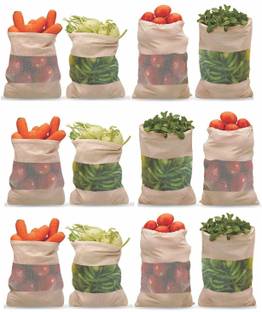 ASFUN 100% Cotton Vegetable Sabji Kitchen Freez Storage Pouch for Washable Grocery Bag Cotton Storage Pouch