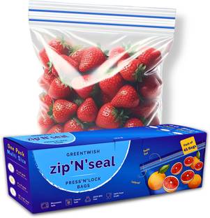 GreenTwish Zip 'N' Seal Double Seal Ziplock Bags for Food/Vegetable Storage | Pack of 60 | Plastic Storage Pouch