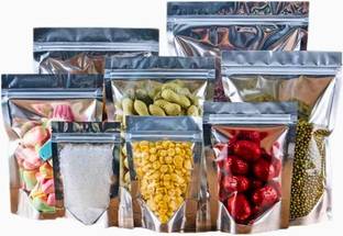 GreenTwish One Side Silver One Side Transparent Standup Zipper Pouch | Size: 6x9 Inch | Plastic Storage Pouch