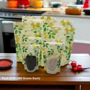 Velexe Reusable Zip Lock Stand Up Pouches | Floral Print| 150mm*220mm Plastic Storage Pouch