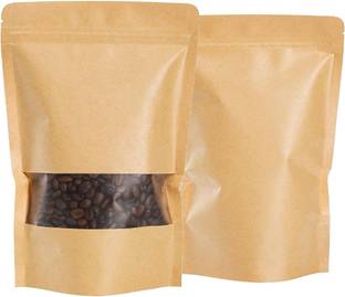 Pocheon Pocheon 100 Pcs - 30 gm Brown Kraft Paper Reusable Stand up Standee Zip Pouch Paper Storage Pouch