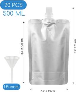 GreenTwish Reusable Silver Foil Spout Pouch For Hot & Cold Beverages | 500 ml (Pack of 20) Aluminium Storage Pouch