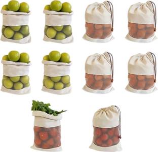 Kottify 100% Cotton Vegetable Sabji Kitchen Freez Storage Pouch for Washable Grocery Bag Cotton Storage Pouch