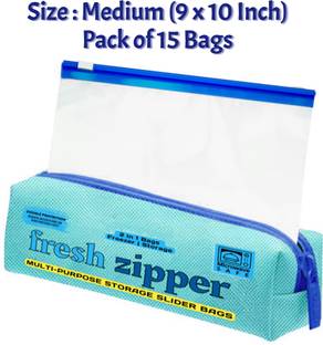 Fresh Zipper Multi-Purpose Ziplock Storage Slider Bags | Size : Medium (9 x 10 Inch) | Plastic Storage Pouch