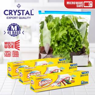Crystal SlideSeal Storage Bags-Reusable, Freezer, 100% Leak Proof, FDA Food Grade-MEDIUM Plastic Storage Pouch